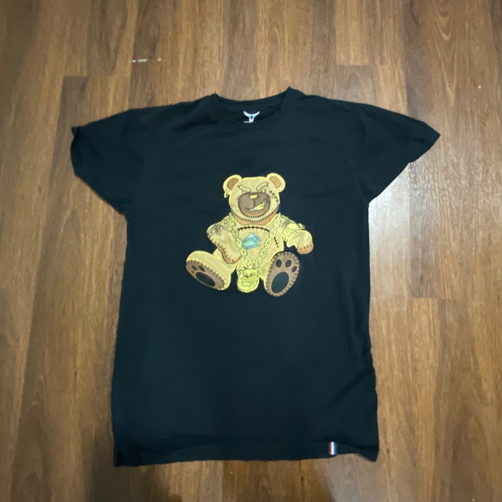 men’s black shirt with bear shirt